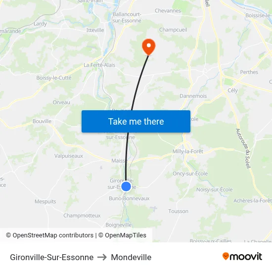 Gironville-Sur-Essonne to Mondeville map