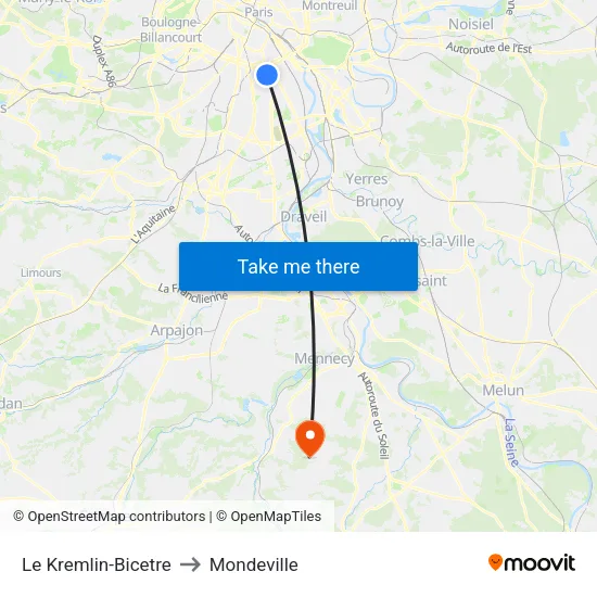 Le Kremlin-Bicetre to Mondeville map