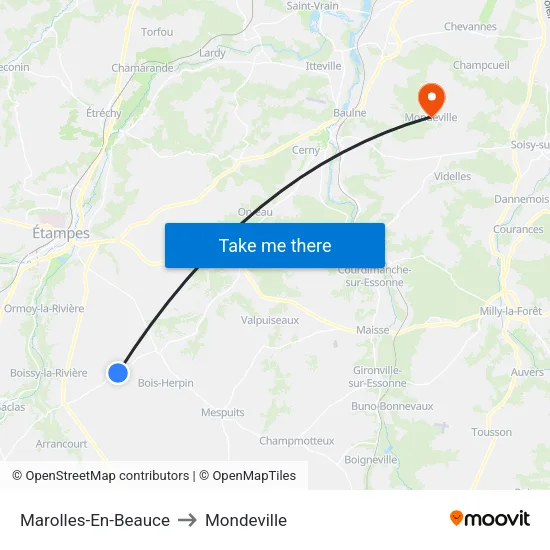 Marolles-En-Beauce to Mondeville map