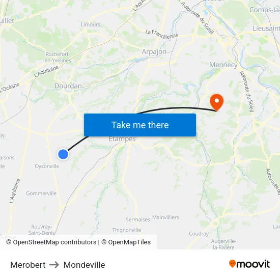 Merobert to Mondeville map