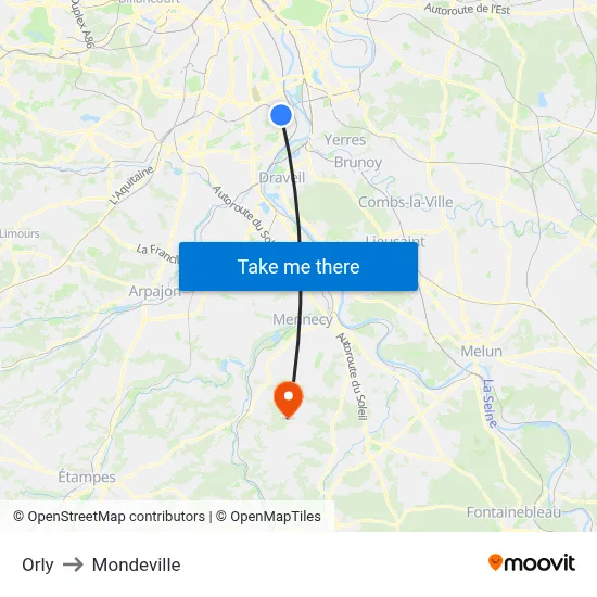 Orly to Mondeville map
