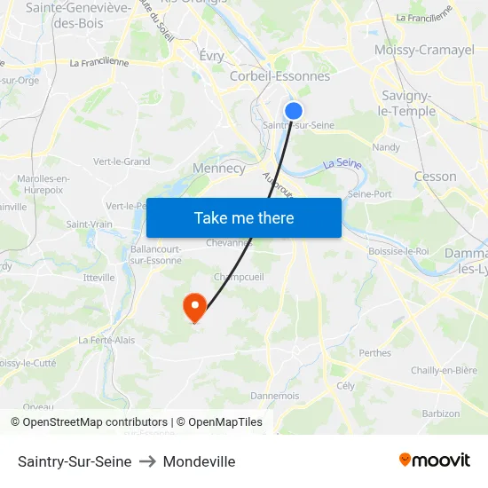 Saintry-Sur-Seine to Mondeville map