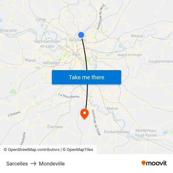 Sarcelles to Mondeville map