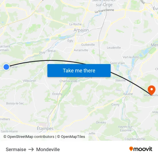 Sermaise to Mondeville map
