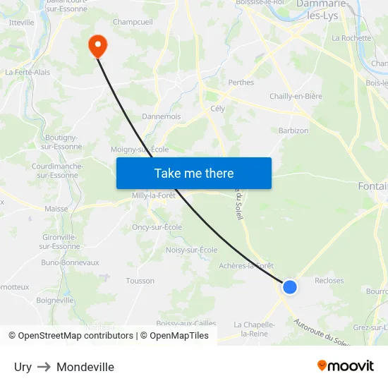 Ury to Mondeville map