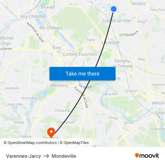 Varennes-Jarcy to Mondeville map