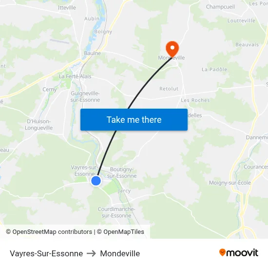 Vayres-Sur-Essonne to Mondeville map