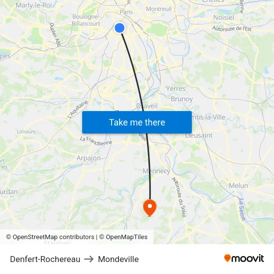 Denfert-Rochereau to Mondeville map