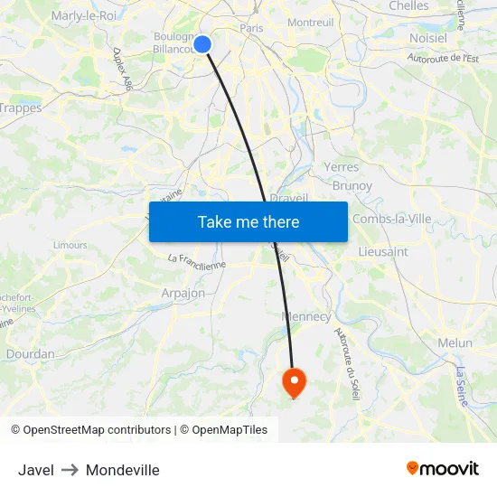 Javel to Mondeville map