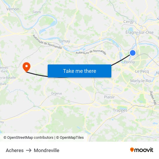 Acheres to Mondreville map