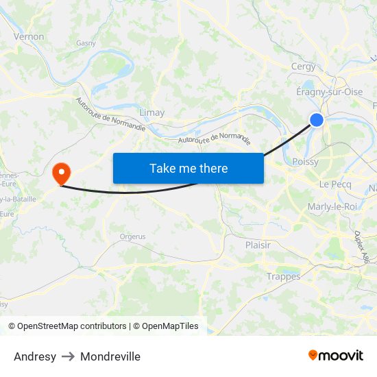 Andresy to Mondreville map