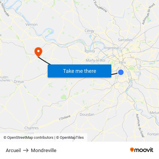 Arcueil to Mondreville map