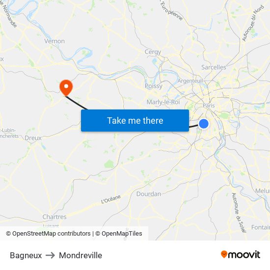 Bagneux to Mondreville map