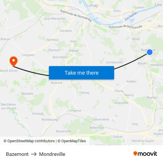 Bazemont to Mondreville map