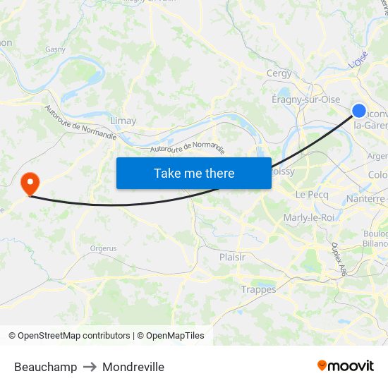 Beauchamp to Mondreville map