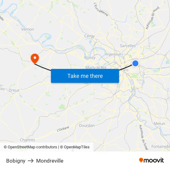 Bobigny to Mondreville map