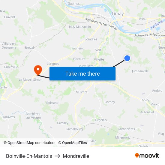 Boinville-En-Mantois to Mondreville map