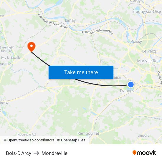 Bois-D'Arcy to Mondreville map