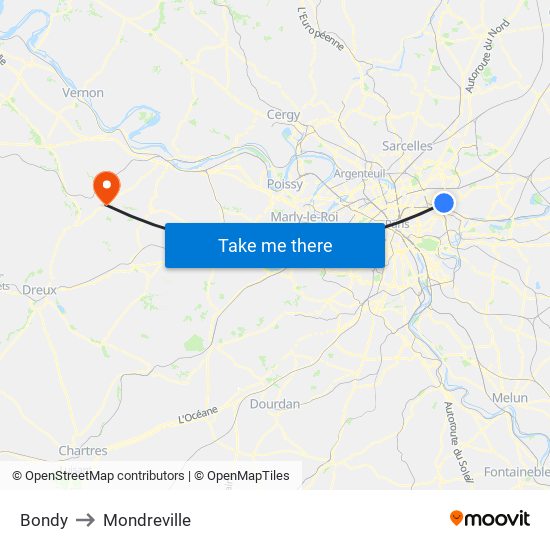 Bondy to Mondreville map