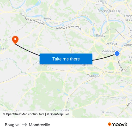 Bougival to Mondreville map