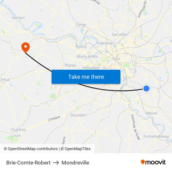 Brie-Comte-Robert to Mondreville map