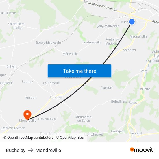 Buchelay to Mondreville map