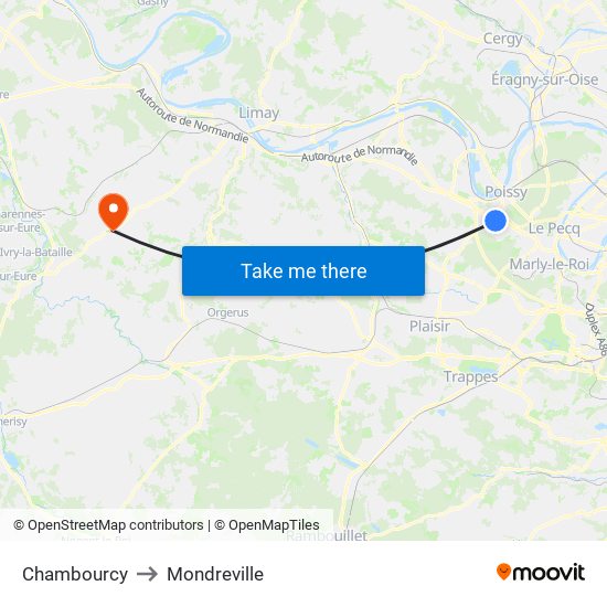 Chambourcy to Mondreville map