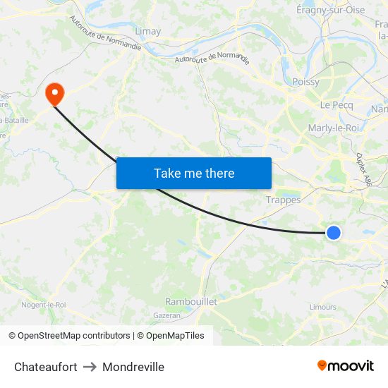 Chateaufort to Mondreville map