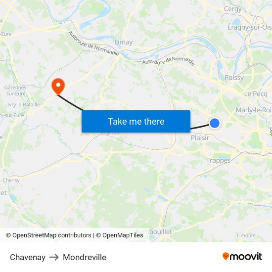 Chavenay to Mondreville map