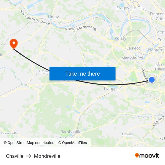 Chaville to Mondreville map