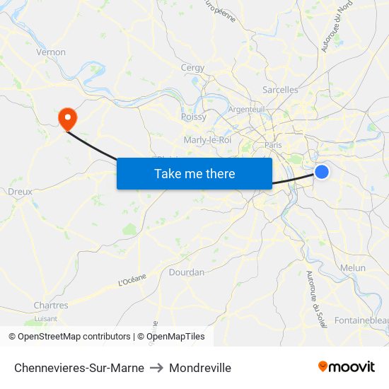 Chennevieres-Sur-Marne to Mondreville map