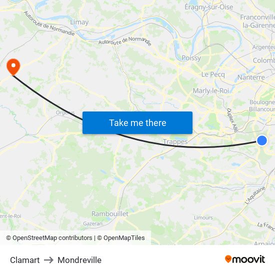 Clamart to Mondreville map