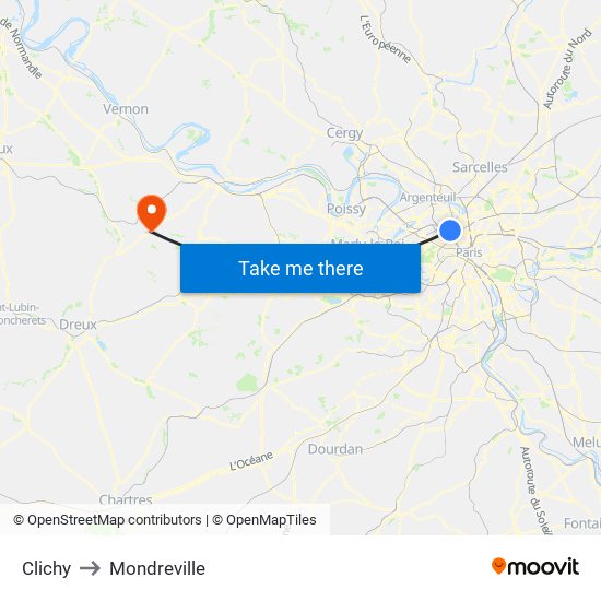 Clichy to Mondreville map