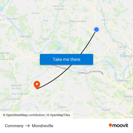 Commeny to Mondreville map