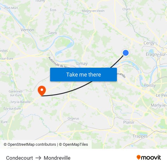 Condecourt to Mondreville map