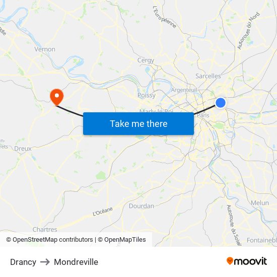 Drancy to Mondreville map