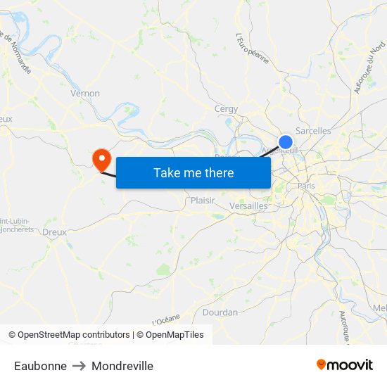 Eaubonne to Mondreville map