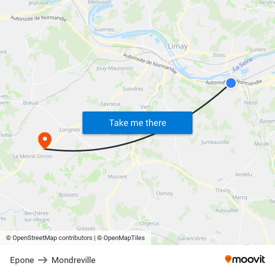 Epone to Mondreville map