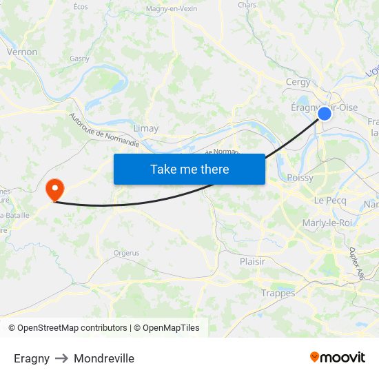 Eragny to Mondreville map