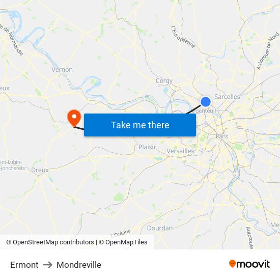 Ermont to Mondreville map
