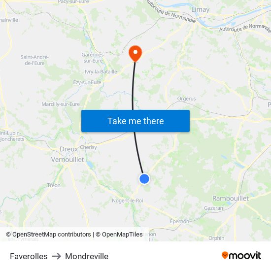 Faverolles to Mondreville map