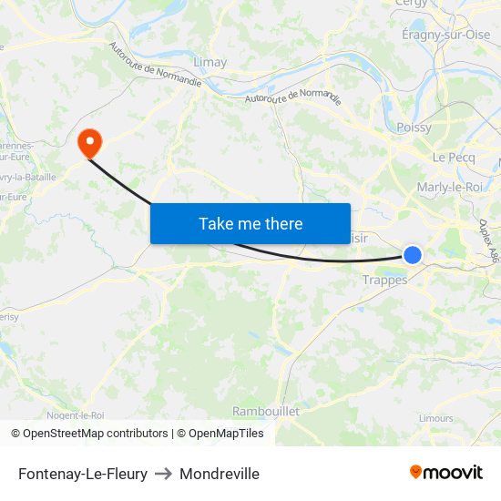 Fontenay-Le-Fleury to Mondreville map