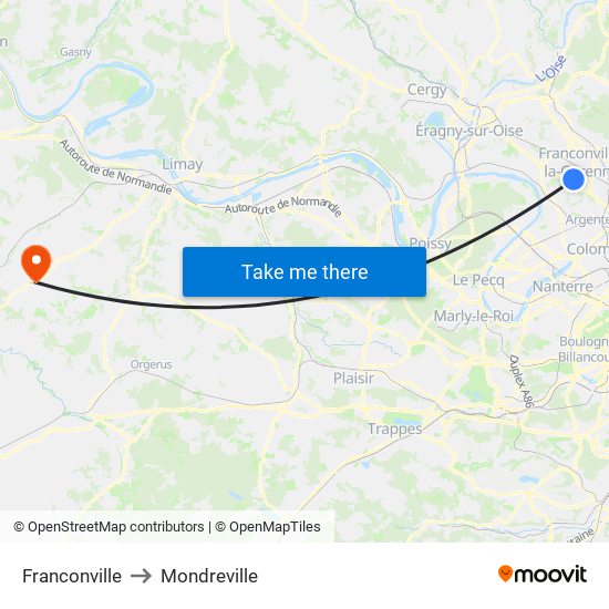 Franconville to Mondreville map