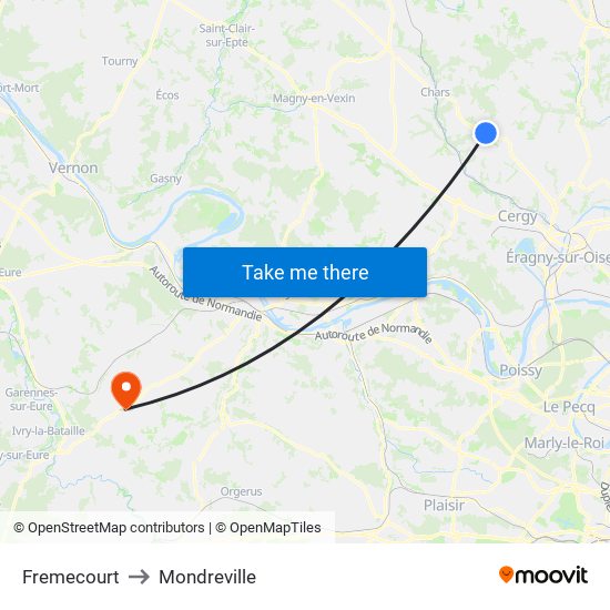 Fremecourt to Mondreville map