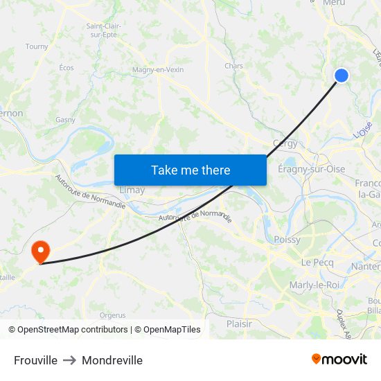 Frouville to Mondreville map