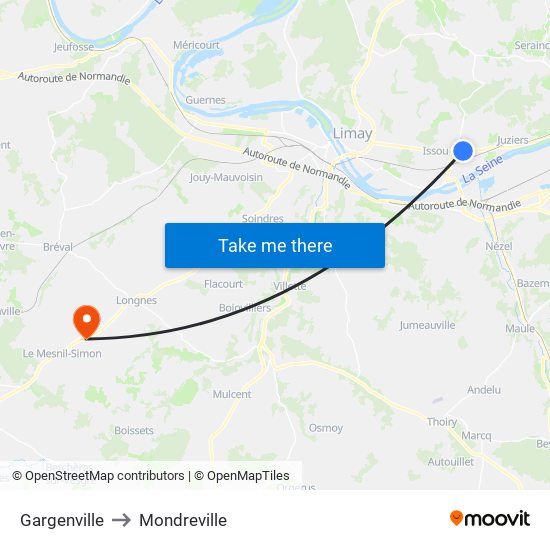 Gargenville to Mondreville map
