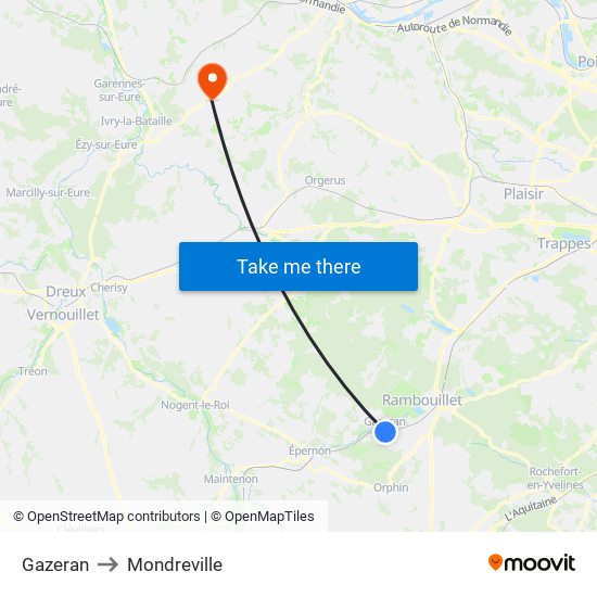 Gazeran to Mondreville map
