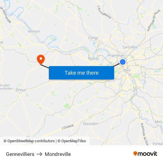 Gennevilliers to Mondreville map