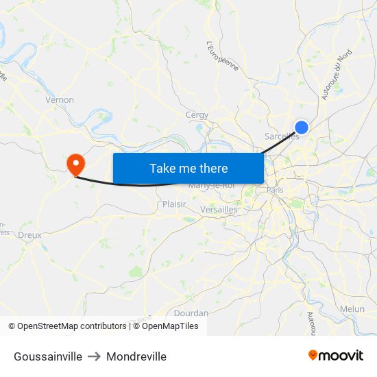 Goussainville to Mondreville map