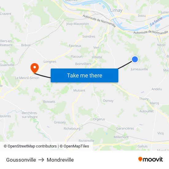 Goussonville to Mondreville map